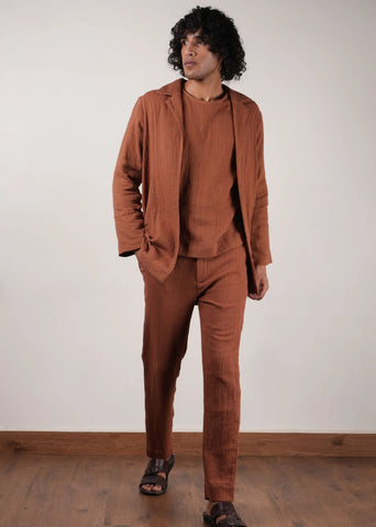 Men'S Brown Crush T-Shirt, Pants  & Jacket Set (3 Pcs)