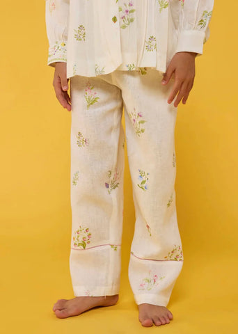 Kids Nama Floral Linen Pant- White