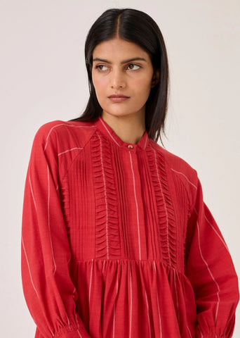 Amila Red Stripe Shirt Dress