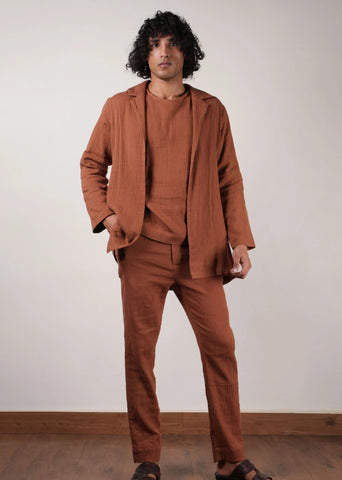 Men'S Brown Crush T-Shirt, Pants  & Jacket Set (3 Pcs)
