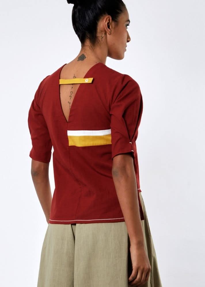 A Model Wearing Red Pure Cotton Roy Madder Red Top, curated by Only Ethikal