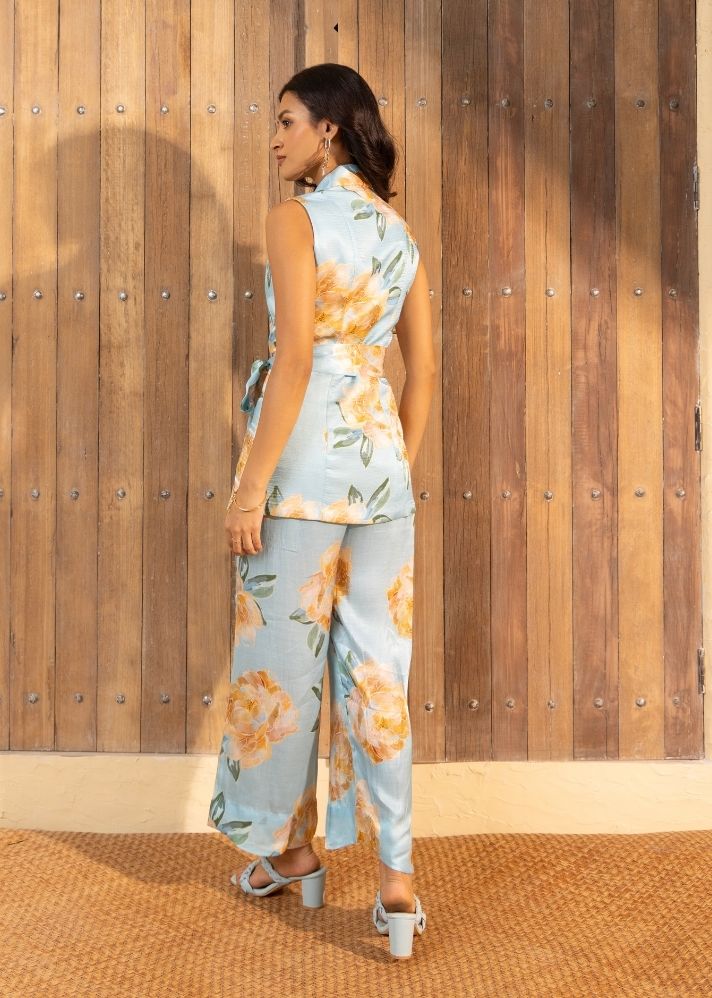 A Model Wearing Multicolor Bemberg Silk Peony Blazer Set Multicolor, curated by Only Ethikal