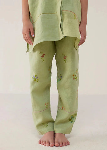 Kids Nama Floral Linen Pant- Mint