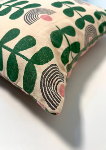 Mid-Modern Reversiable Cotton Cushion Cover- Beige & Green