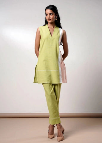 A Model Wearing Multicolor Handloom Cotton  Juniper Handloom Cotton Co-Ord Set , curated by Only Ethikal
