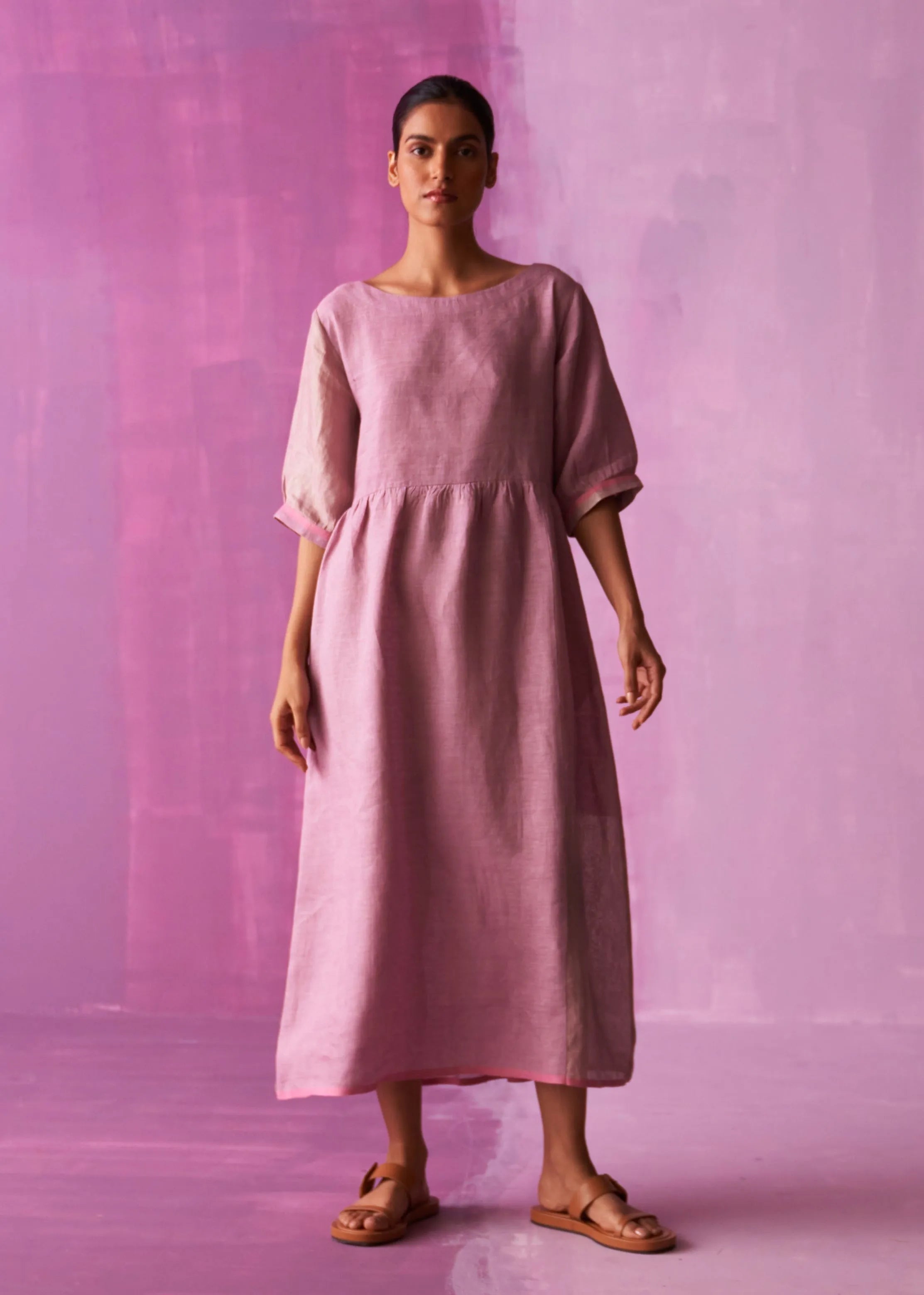 A Model Wearing Lavender Linen Kiri Signature Linen Dress- Lavender, curated by Only Ethikal