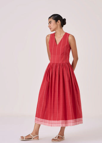 Ishara Handwoven Red Striped Dress