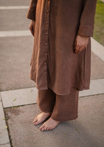 A Model Wearing Brown Wool Aleeza Tunic - Brown , curated by Only Ethikal