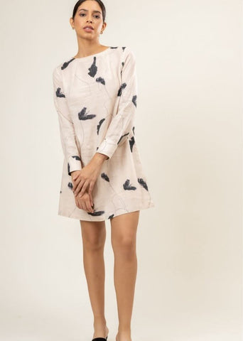 A Model Wearing Multicolor Upcycled Denim Carrie Printed Dress, curated by Only Ethikal
