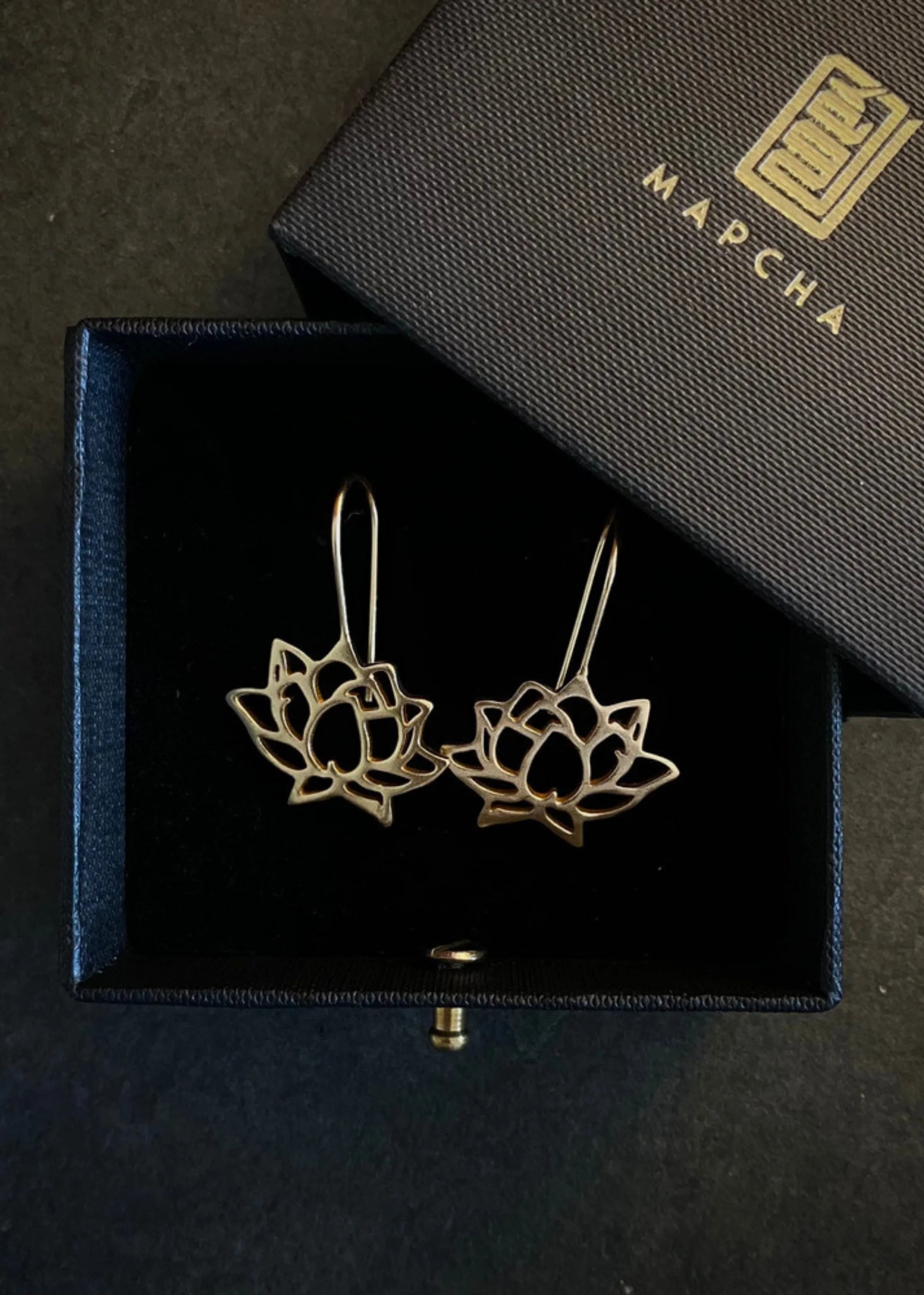 A Model Wearing Gold 18k Gold plated over brass Padma Lotus Earrings, curated by Only Ethikal