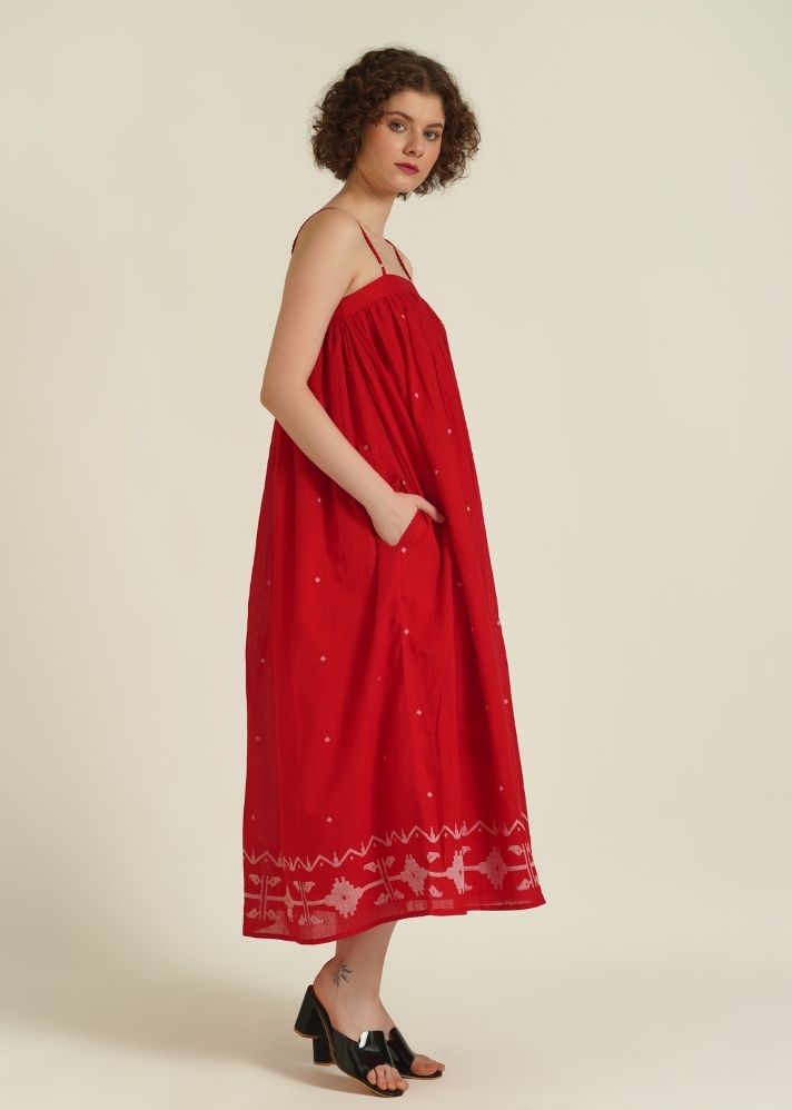 A Model Wearing Red Pure Cotton Royale XXVI, curated by Only Ethikal