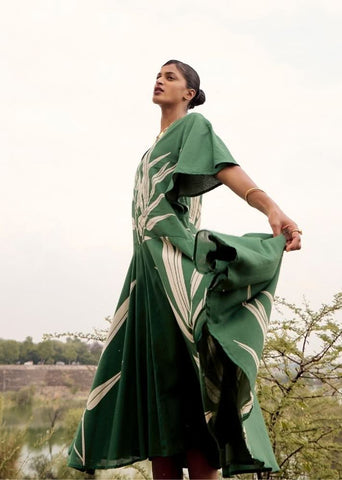 A Model Wearing Multicolor,Pure Cotton Quail Dress curated by Only Ethikal