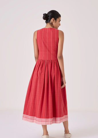 Ishara Handwoven Red Striped Dress