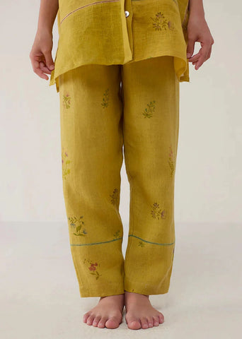 Kids Nama Floral Linen Pant- Ochre