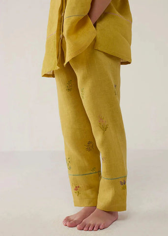Kids Nama Floral Linen Pant- Ochre