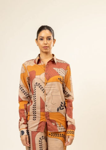 A Model Wearing Multicolor Upcycled Cotton Self Love Printed Shirt, curated by Only Ethikal