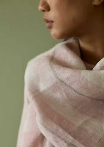 Ilma Metallic Stripes Handwoven Linen Scarf- Blush