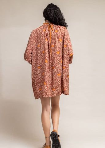 A Model Wearing Multicolor Upcycled Cotton  Alice Printed Dress, curated by Only Ethikal