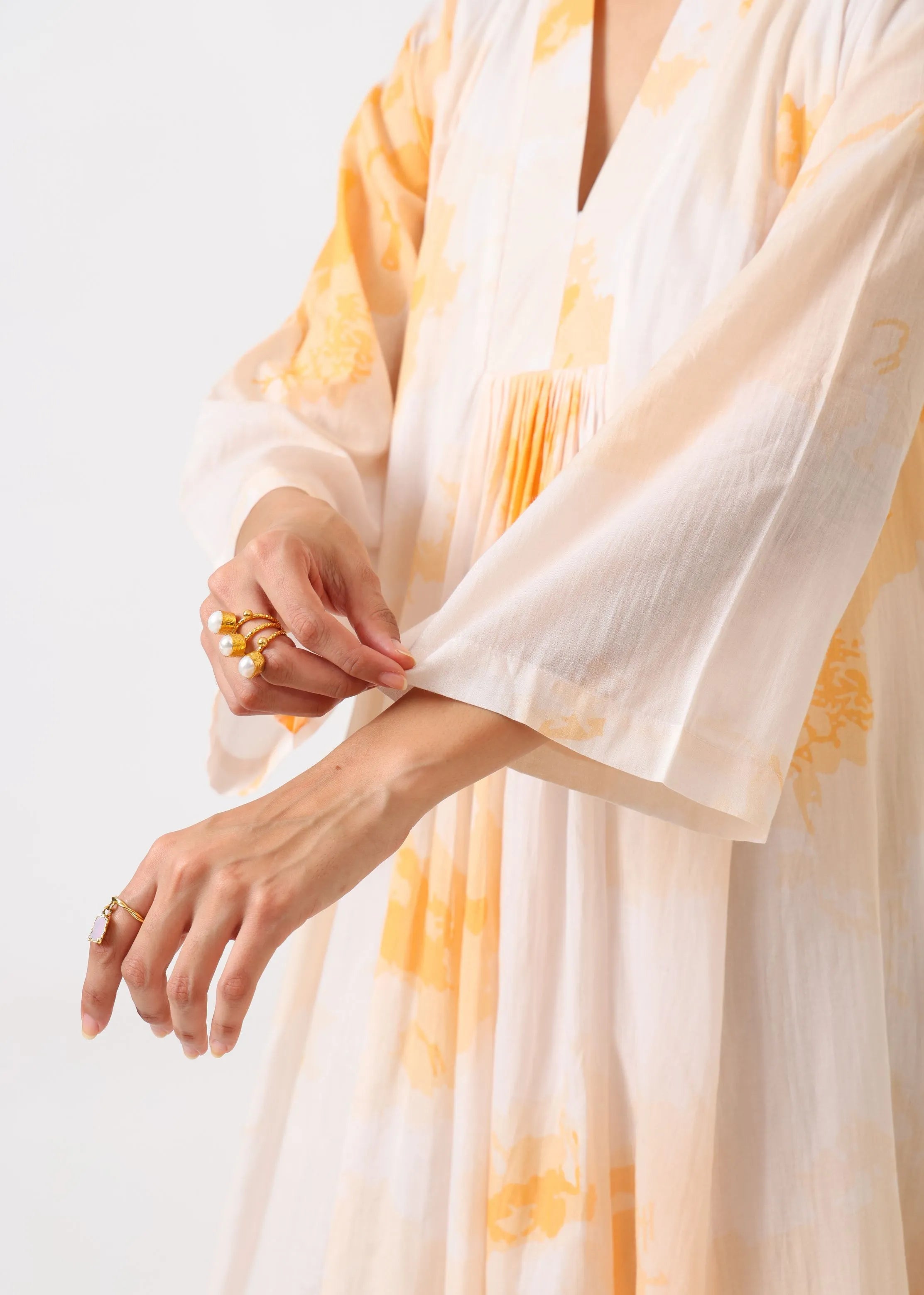A Model Wearing Multicolor Mulmul Cotton Blush Aura Panel Dress, created by Only Ethikal