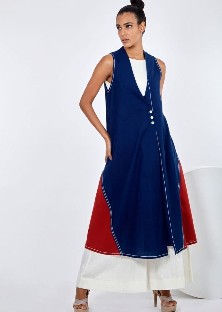 A Model Wearing Blue Pure Cotton Nara Indigo Long Jacket, curated by Only Ethikal