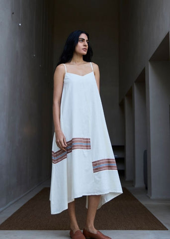 A Model Wearing Multicolor Handwoven Cotton Jane Handwoven Striped Maxi Dress , curated by Only Ethikal