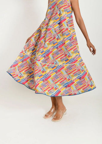 Scribble Hand Block Linen Maxi