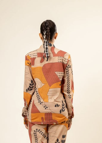 A Model Wearing Multicolor Upcycled Cotton Self Love Printed Shirt, curated by Only Ethikal