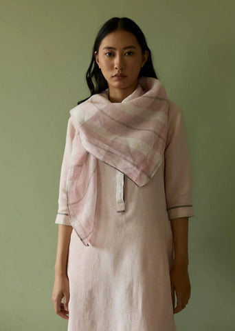 Ilma Metallic Stripes Handwoven Linen Scarf- Blush