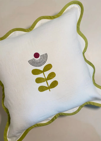 Mid-Modern Cotton Wavy Cushion Cover- Mint Green & White