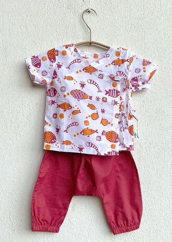 Unisex Organic Koi Red Angarakha & Matching Pants