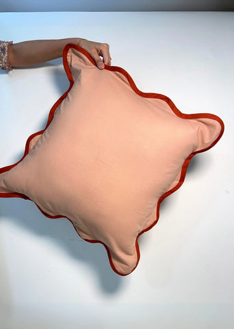 Solid Brown Cotton Wavy Cushion Cover