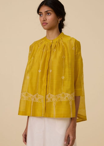 A Model Wearing Yellow Handwoven Cotton Sabeen Handwoven Embroidered Top , curated by Only Ethikal