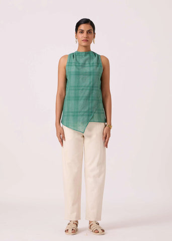 A Model Wearing Green Handwoven Cotton Sonya Green Handwoven Top, curated by Only Ethikal