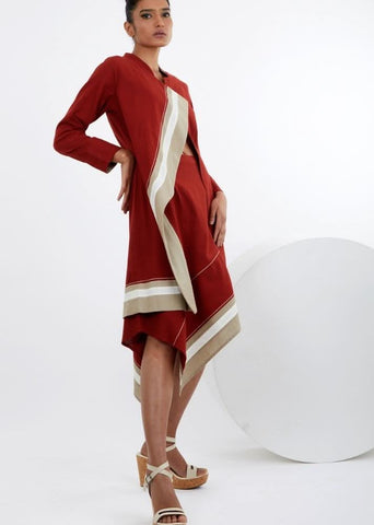 A Model Wearing Red Pure Cotton Beni Madder Red Co-Ord Set, curated by Only Ethikal