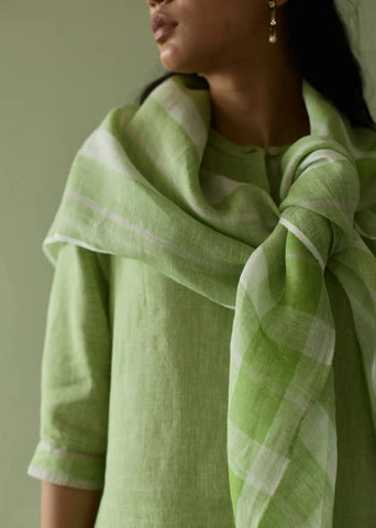 Ilma Metallic Stripes Handwoven Linen Scarf- Meadow