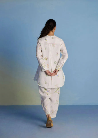 Anya Hand-Embroidered Floral Linen Co-Ord Set-White