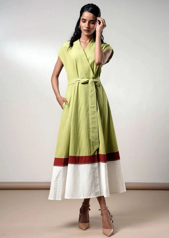 Rihana Olive Handloom Cotton Dress