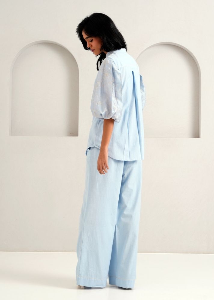 A Model Wearing Blue Handloom Cotton Oba Set, curated by Only Ethikal