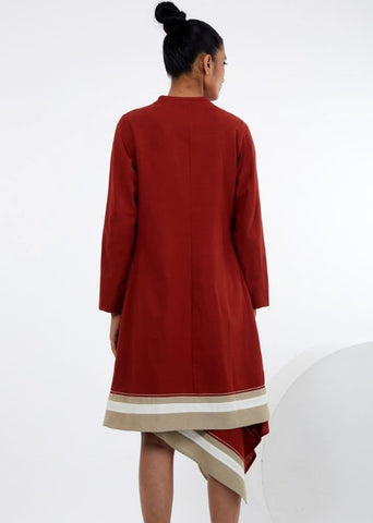 A Model Wearing Red Pure Cotton Beni Madder Red Co-Ord Set, curated by Only Ethikal