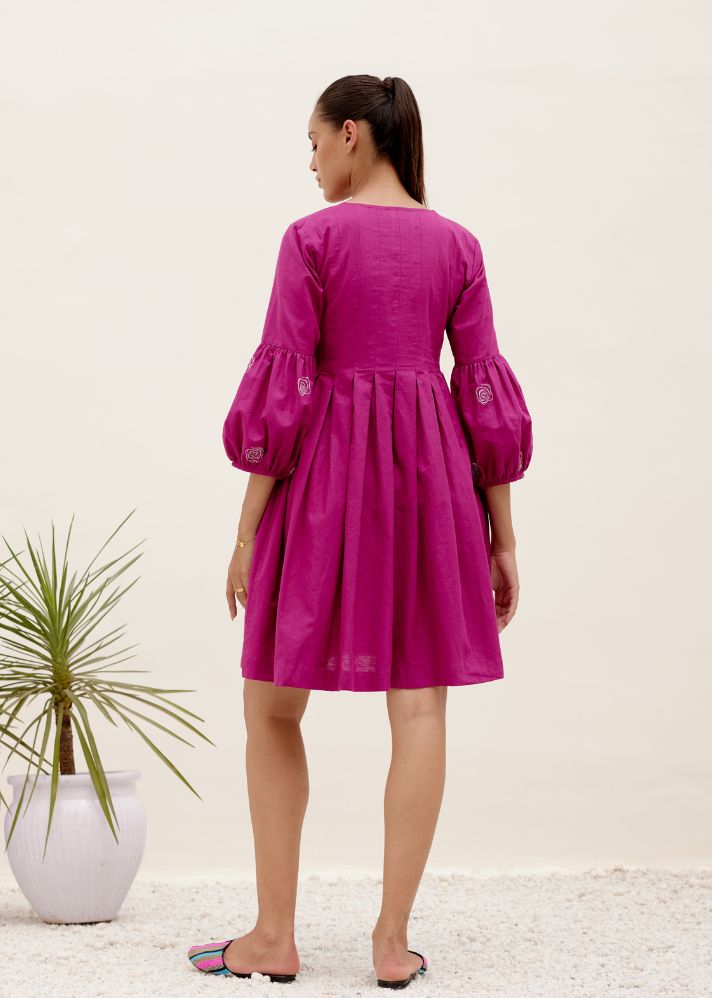 A Model Wearing Pink Hemp Magenta Mid Summer Dress, curated by Only Ethikal