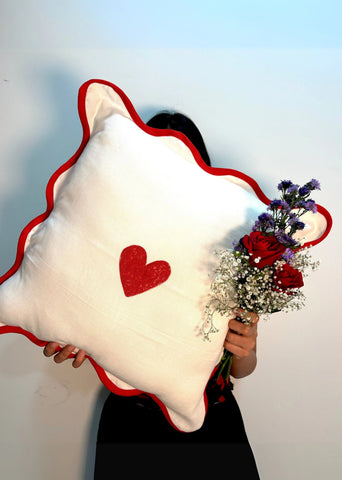 Love Cushion Cover- Red Heart Block Printed On Cotton