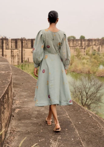 A Model Wearing Multicolor,Pure Cotton Quail Dress curated by Only Ethikal