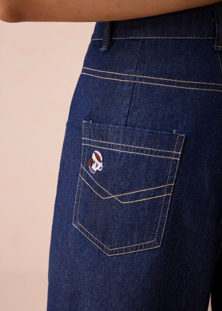 A Model Wearing Blue Denim The Classic Straight Sustainable Denim Jeans, curated by Only Ethikal