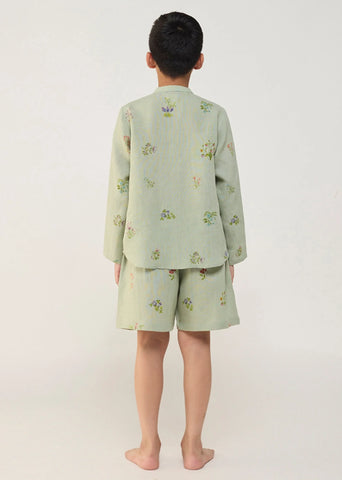Kids Akio Floral Linen Shirt- Mint