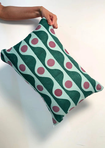 Tide Dot, Cotton Reversible Reactangle Cushion Cover- Purple & Green