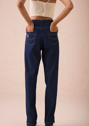 A Model Wearing Blue Denim The Classic Straight Sustainable Denim Jeans, curated by Only Ethikal