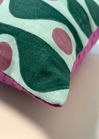 Tide Dot, Cotton Reversible Reactangle Cushion Cover- Purple & Green