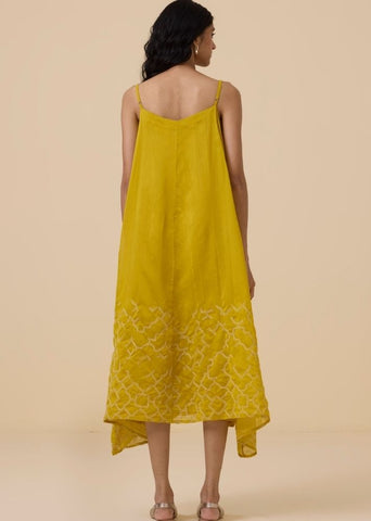 A Model Wearing Yellow Handwoven Cotton Inaya Yellow Handwoven Resort Dress , curated by Only Ethikal