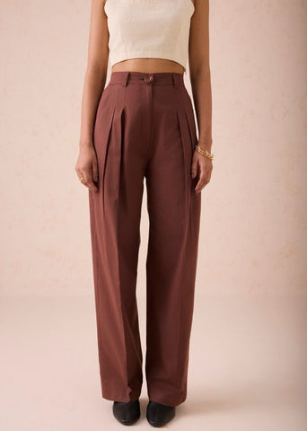 A Model Wearing Brown Cotton Twill The Bright Beginnings Organic Cotton Trousers, curated by Only Ethikal