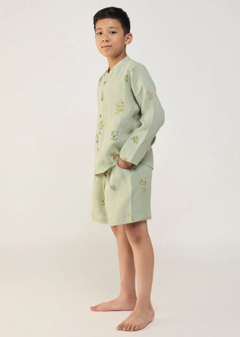 Kids Akio Floral Linen Co-Ord Set- Mint